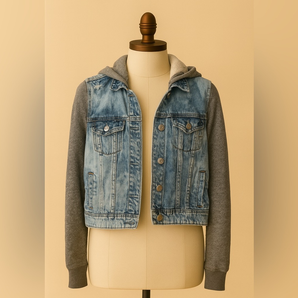 American Eagle Denim and Gray Hooded Jacket